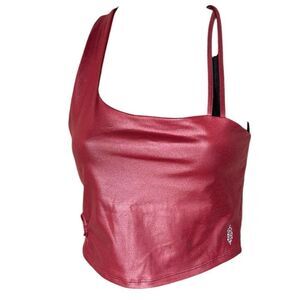 Free people movement red glossy workout sports bra top cut out strappy